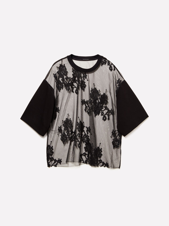 T-shirt nera in pizzo  - t-shirt a manica corta da donna - Nero | Sisley image number 5